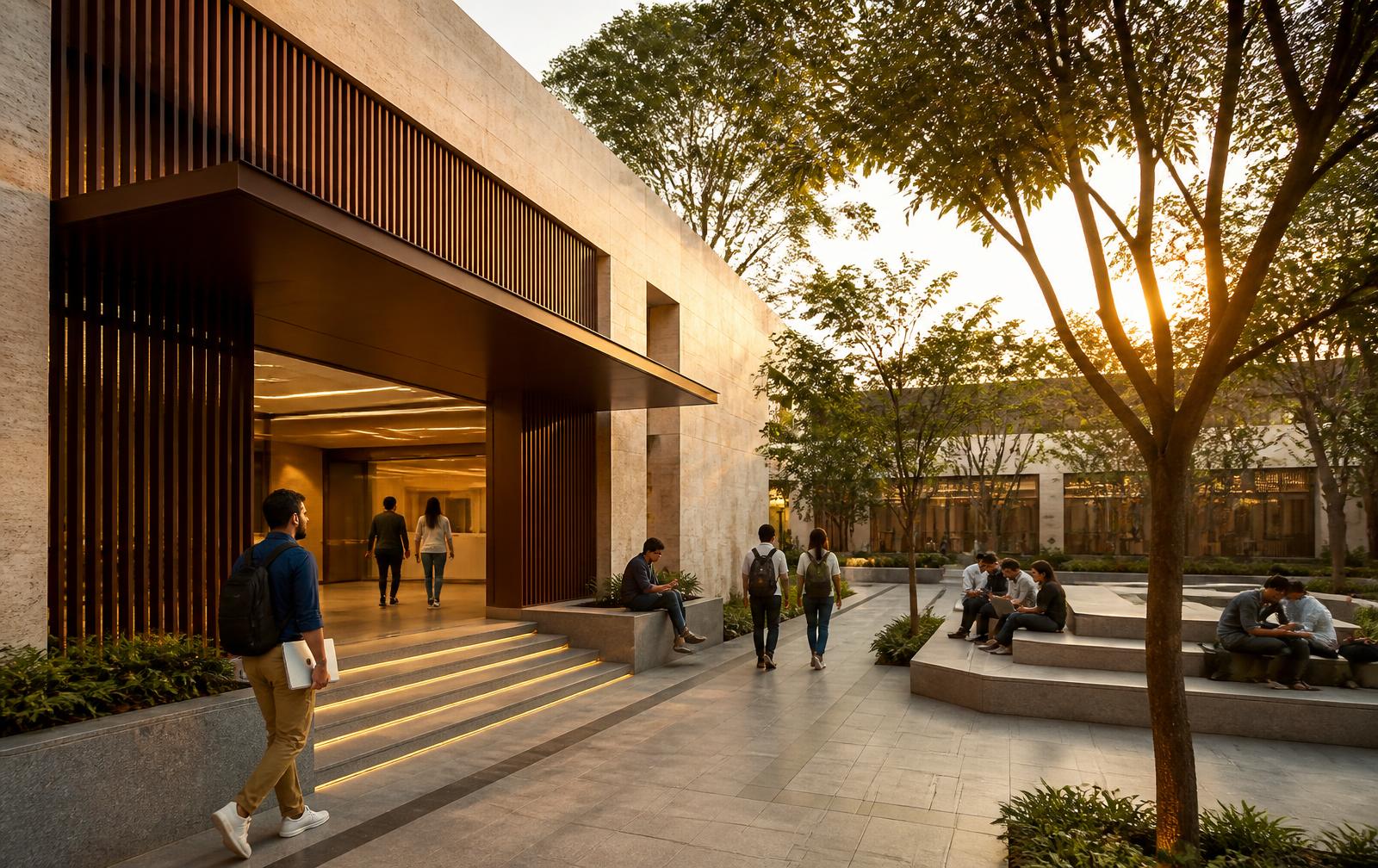 The A² Technologies campus building at dusk